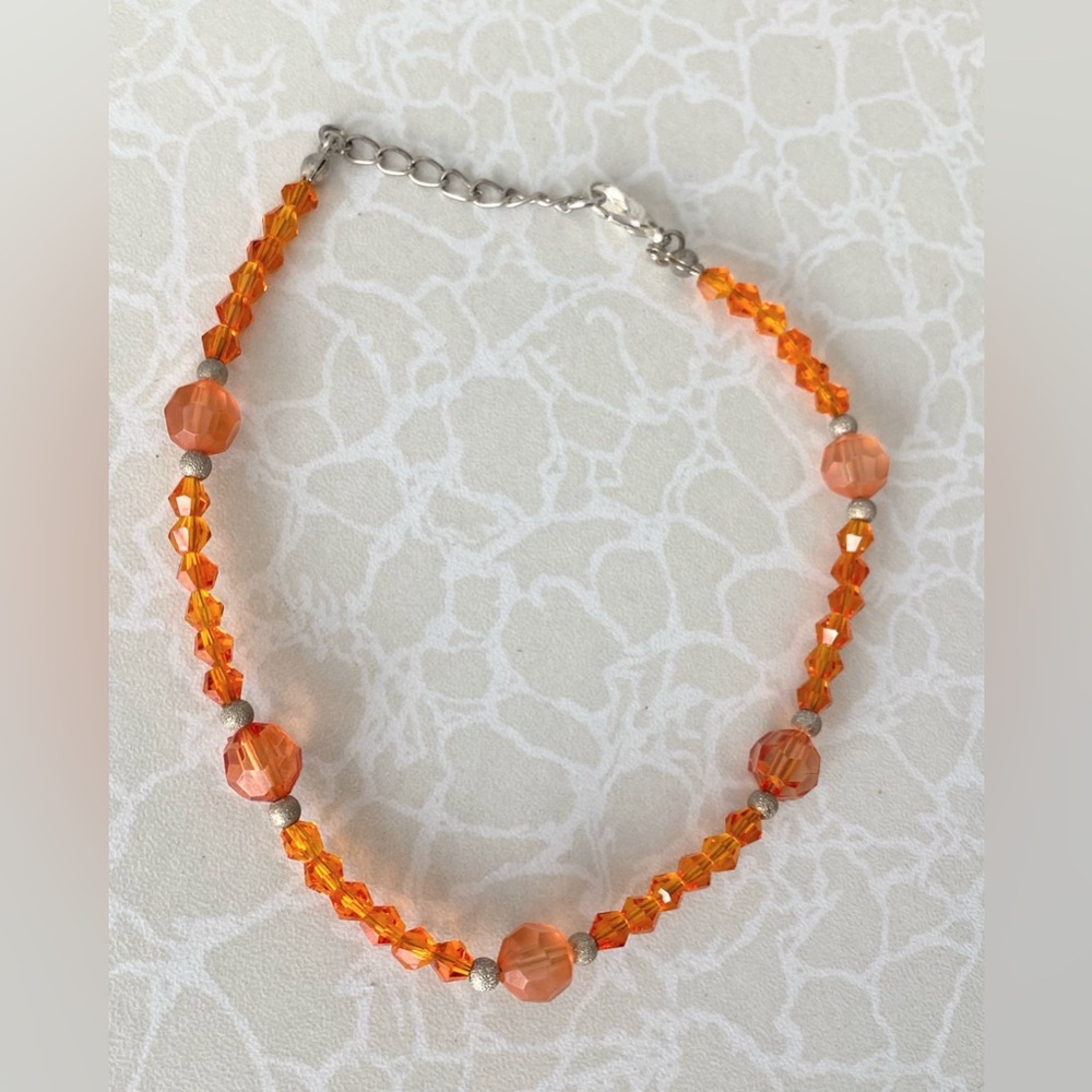 Orange Crystal Bead Women's Ankle Bracelet - Bright Orange Fashion Jewelry